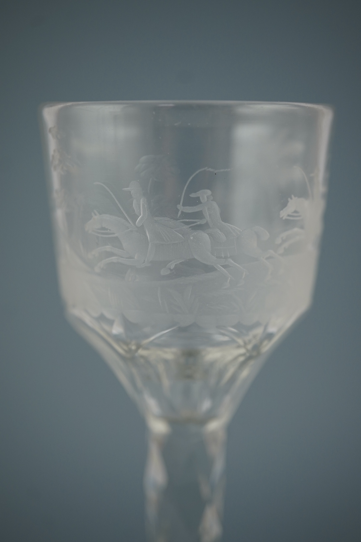 A fine engraved horse racing wine glass, c.1775-85